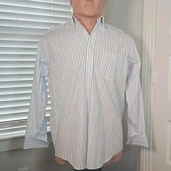 Paul Fredrick Men's Button Down Shirt 100% Cotton Blue White Size 17 1/2 - 35 - Picture 1 of 5